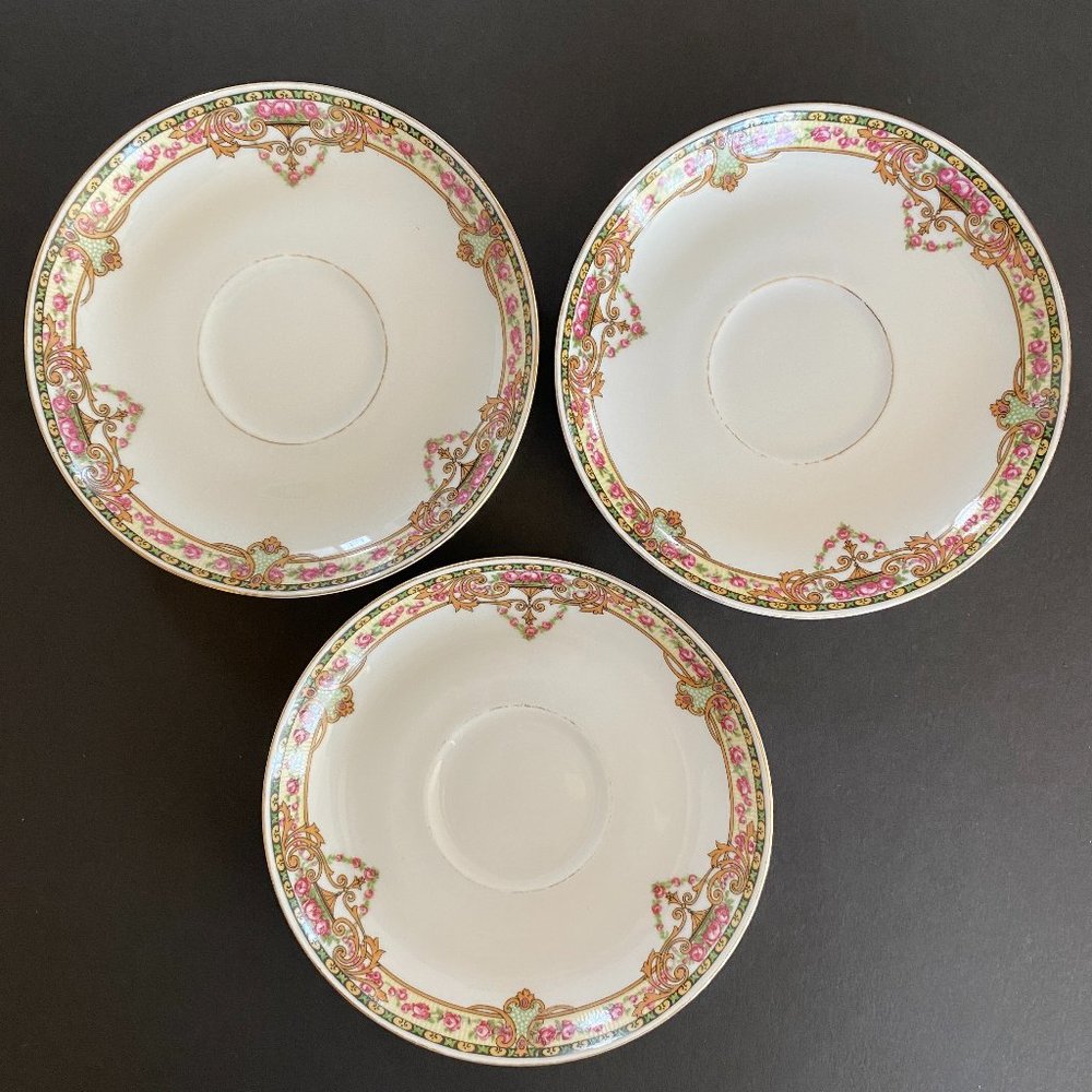 Victoria Czechoslovakia Pink Floral China - 6" Saucer - Lot of 3
